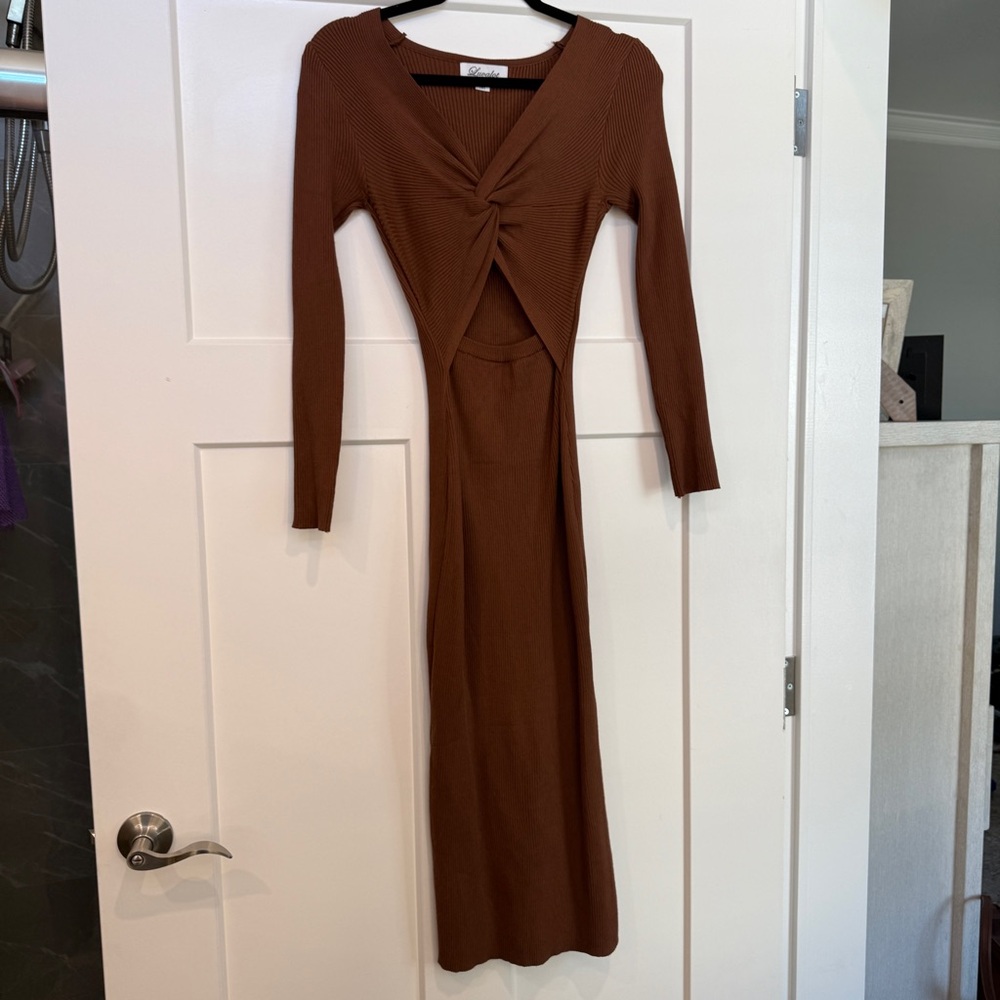 Mura Boutique Chocolate Long Sleeve Dress